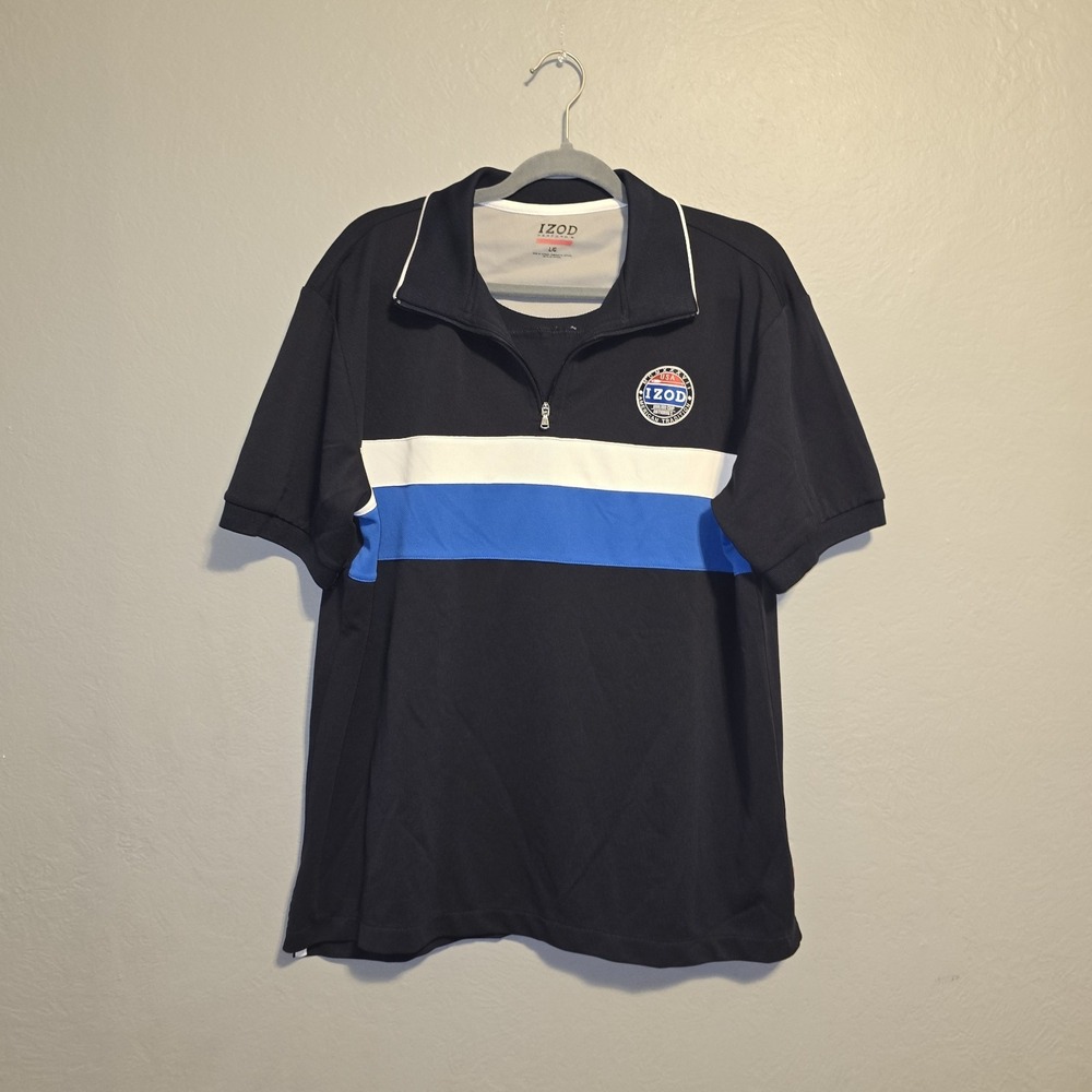 IZOD Malibu Cup Nationals Performance 1/4 Zip Polo Shirt Stripe Crest Preppy SzL
